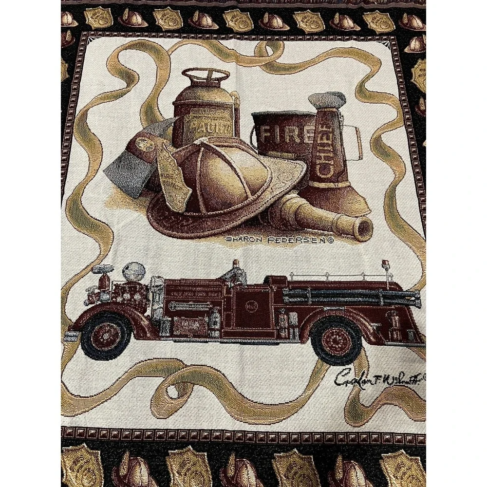 Sharon Pedersen Fire Chief Tapestry Throw Blanket‎ 48 X 58 Firemen Engine Dept